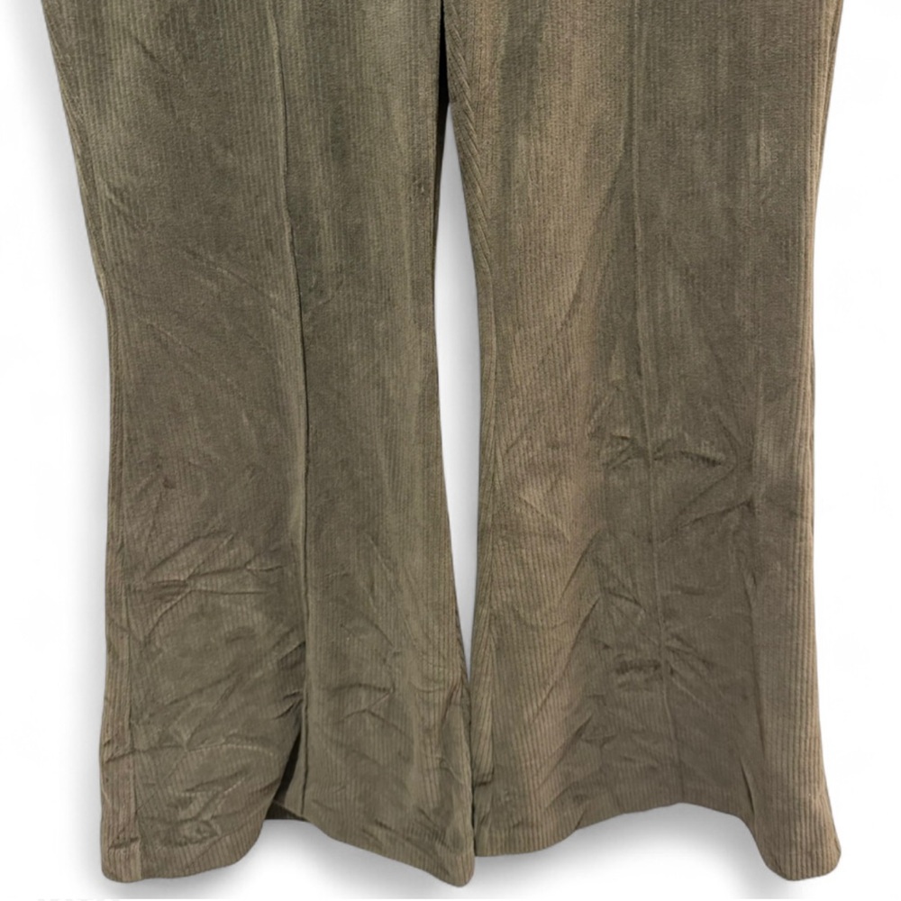 Aerie Groove-On High Waisted Velour Pants Ribbed Flare Pull On Olive Daze XLarge - Picture 6 of 7